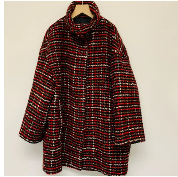 Massimo Dutti Acrylic Blend  Red Tweed Coat Small - Picture 11 of 11
